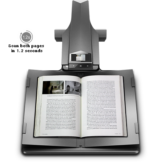 The CZUR M3000 Pro V3 book scanner can scan both pages of book in 1.52 seconds.
